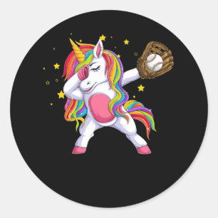 Sticker Rond Filles Unicorne Danser Dabbing Softball Vêtements