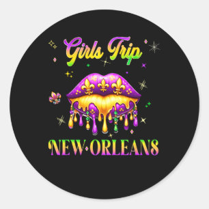 Sticker Rond Filles Voyage Nouvelle-Orléans Mardi Gras Lèvres P