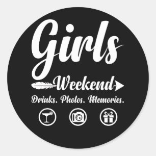 Sticker Rond Filles Week-end Vacances Boissons Photos Souvenirs