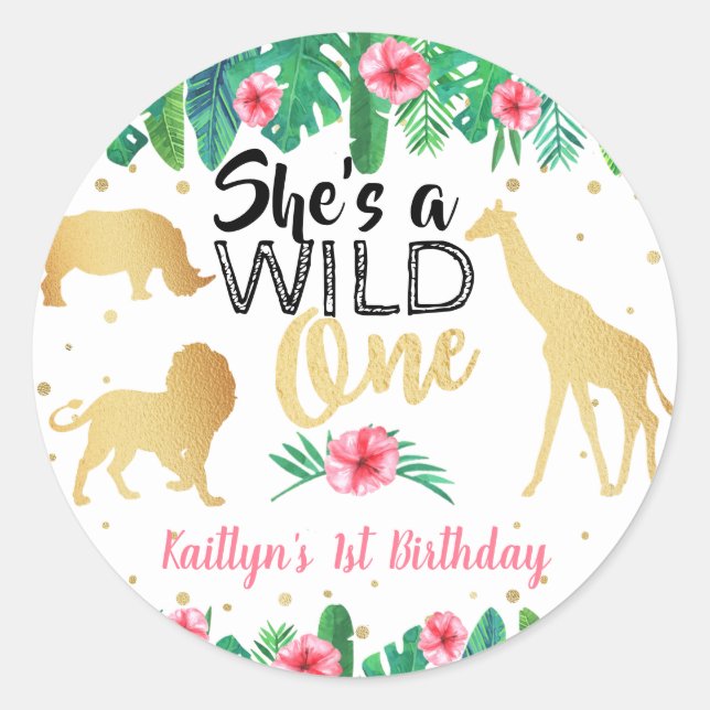 Sticker Rond Filles Wild One Premier anniversaire Fête Favorise (Devant)