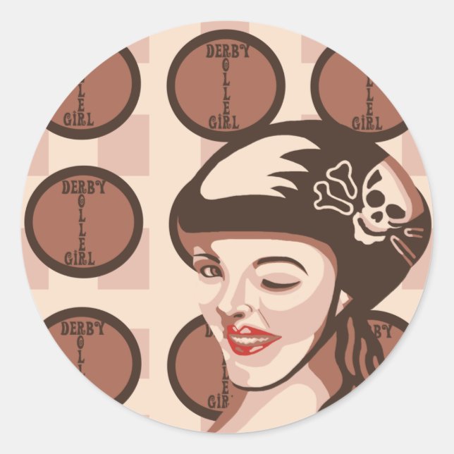 Sticker Rond fillette à rouleaux (Devant)