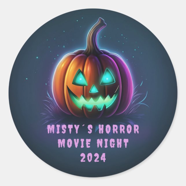 Sticker Rond Film d'horreur nuit neon Jack-o'-lantern (Devant)