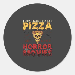 Sticker Rond Films d'horreur Pizza Halloween Crâne Chauves-sour