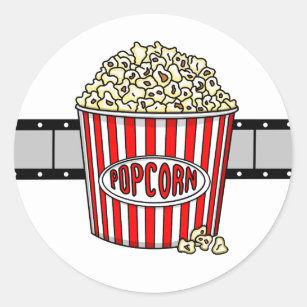 Sticker Rond Filmstrip Retro Popcorn et Film