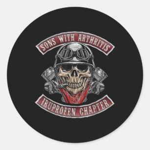 Sticker Rond Fils Avec Arthrite Ibuprofène Chapitre Funny Biker