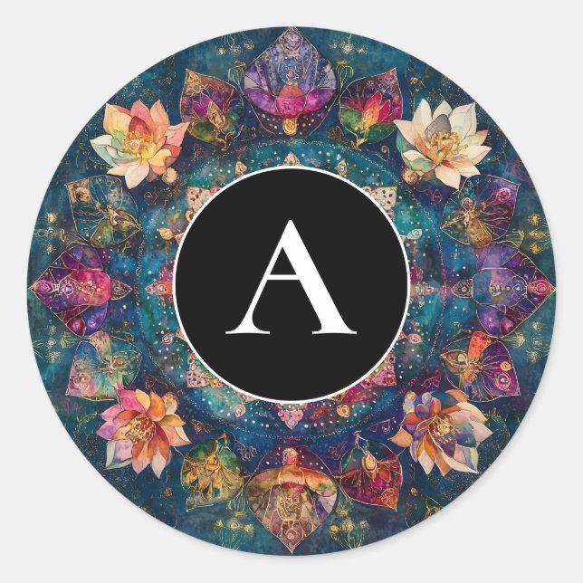Sticker Rond Fils de Lumière | Dessin de Mandala Floral (Devant)
