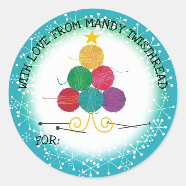 Sticker Rond Fils noël arbre tricot aiguilles artisanat (Devant)