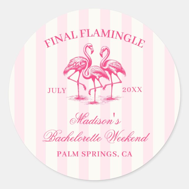 Sticker Rond Final Flamingle Rose à rayures Enterrement de vie  (Devant)