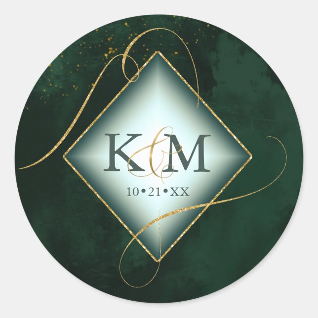 Sticker Rond Fine Lines Gold Abstrait Mariage Emerald ID867 (Devant)