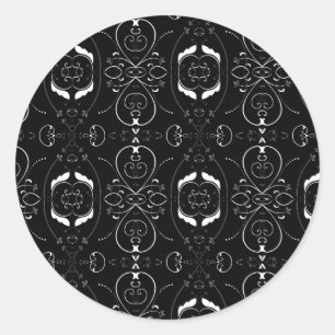 Sticker Rond Fines flourishes blanches élégantes sur fond noir