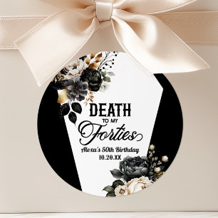 Sticker Rond Fini Mes Quarantes Floral 50e Anniversaire