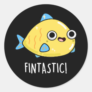 Sticker Rond Fintastic Funny Fish Pun Dark BG