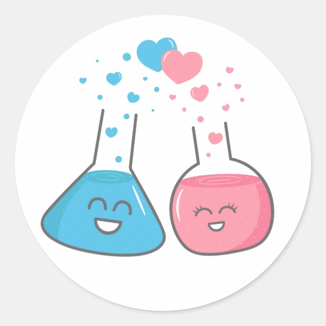 Sticker Rond Fiole mignonne amoureuse, on a la chimie (Devant)