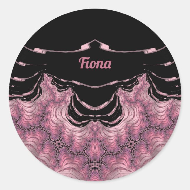 Sticker Rond FIONA ~ Noir et Rose ~  (Devant)