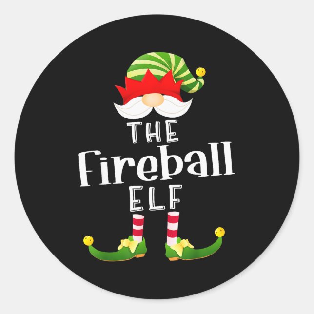 Sticker Rond Fireball Elf Group Christmas Funny Pajama Party  (Devant)