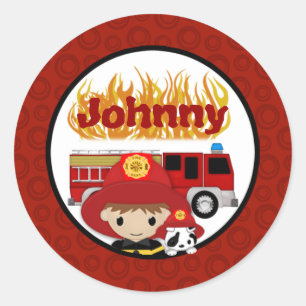 Sticker Rond FIREFIGHTER dalmate fire truck Nom du FEU #2