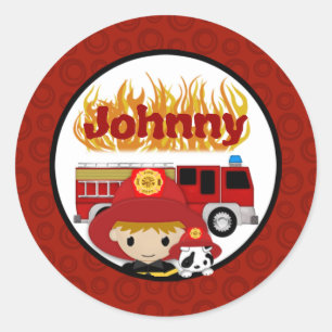 Sticker Rond FIREFIGHTER dalmatian fire truck Nom du FEU #2 01D