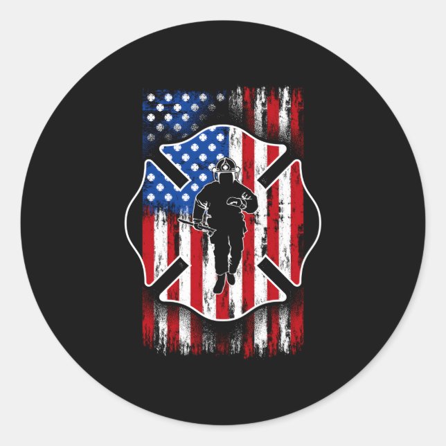 Sticker Rond Firefighter Shield Drapeau américain Patriotique U (Devant)