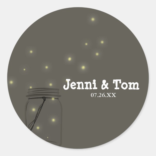 Sticker Rond Fireflies Mason Jar Mariage rustique Favoriser Sti (Devant)