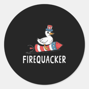 Sticker Rond Firequacker Funny 4 juillet Patriotique Silly Goos