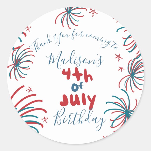 Sticker Rond Fireworks 4 juillet Stars BBQ Anniversaire (Devant)