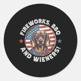 Sticker Rond Fireworks Bbq Et Wieners Drôle Weiner Chien Juille