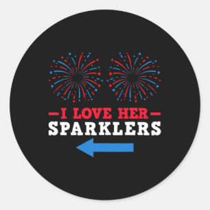 Sticker Rond Fireworks Director 4th July I Love Her Sparklers