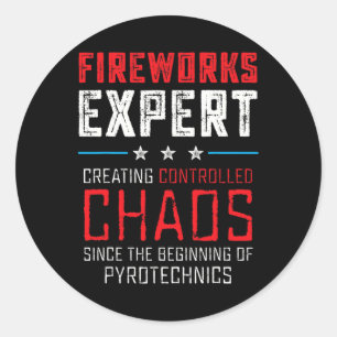 Sticker Rond Fireworks Expert Chemise Hommes Garçons Drôle 4 ju