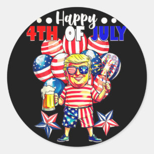 Sticker Rond Fireworks Funny Trump Patriotic American Happy 4e