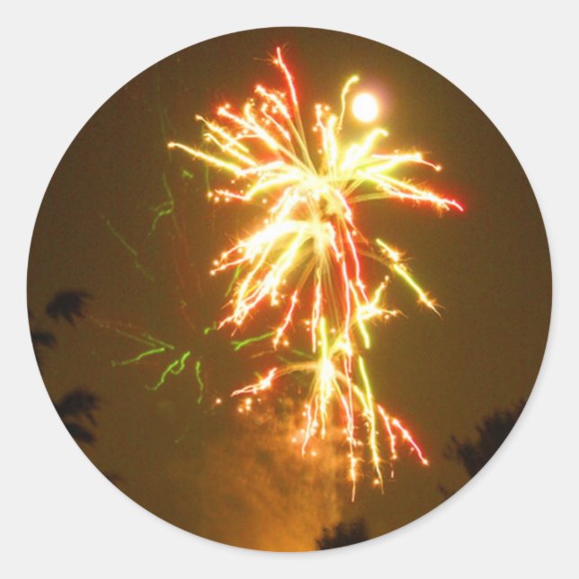 Sticker Rond Fireworks sous la Pleine lune (Devant)