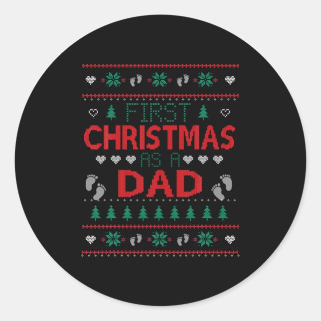 Sticker Rond First Christmas As A Dad Funny Matching Xmas New D (Devant)
