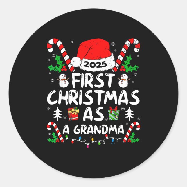 Sticker Rond First Christmas As A Grandma 2025 Family Matching  (Devant)