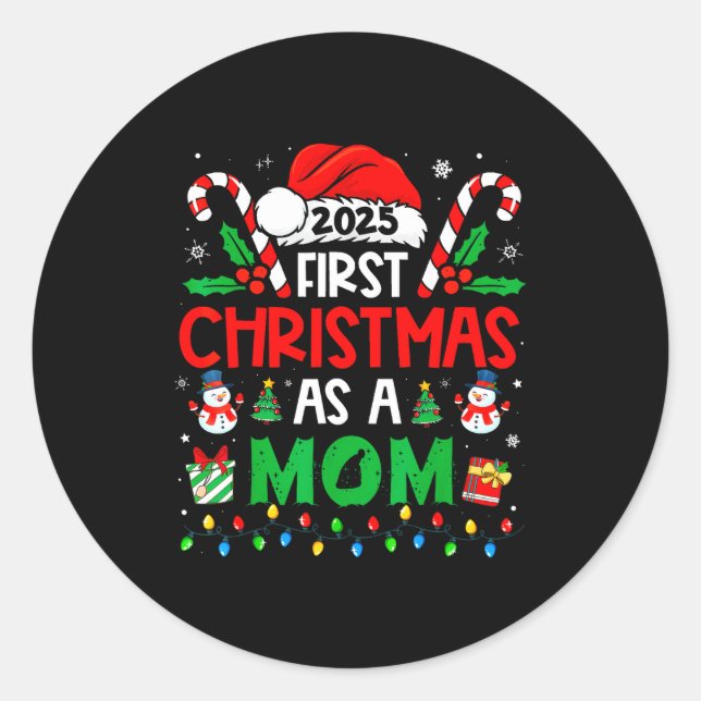 Sticker Rond First Christmas As A Mom Family Matching New Mommy (Devant)