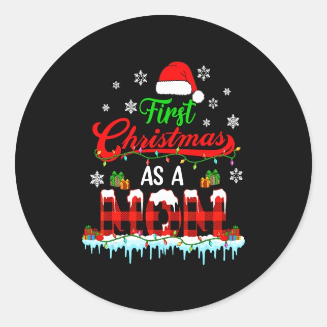 Sticker Rond First Christmas As A Mom Plaid Xmas Expecting New  (Devant)