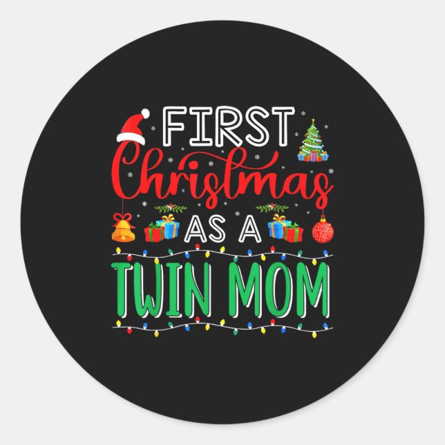 Sticker Rond First Christmas As Twin Mom Family Matching New Tw (Devant)
