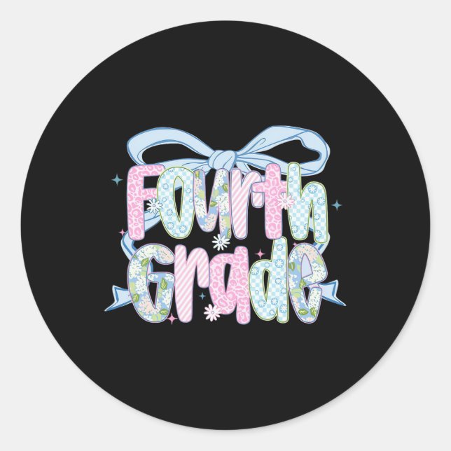 Sticker Rond First Day Of Fourth Grade Floral Bundle For Teache (Devant)