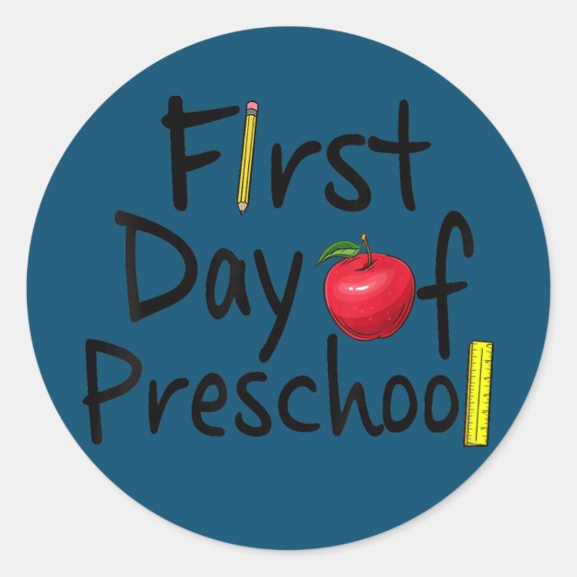 Sticker Rond First Day Of Preschool Funny School Teacher (Devant)