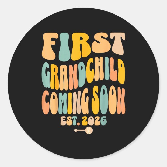 Sticker Rond First Granhild Coming Soon 2026 Baby Announcement  (Devant)