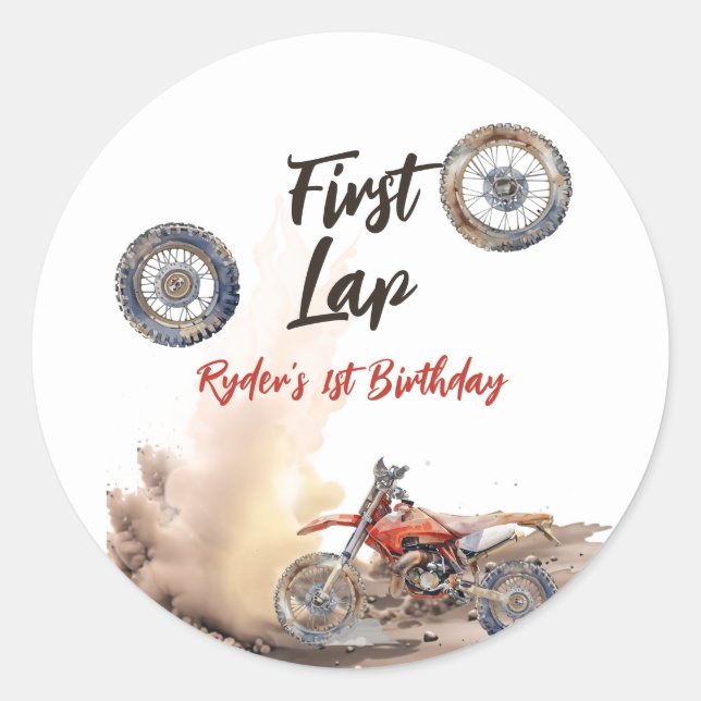 Sticker Rond First Lap Little Racer 1st Birthday (Devant)