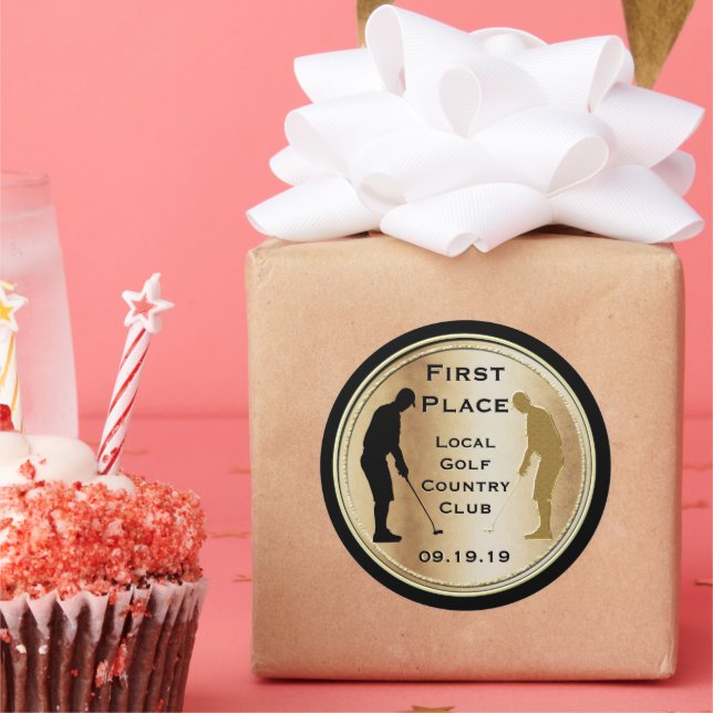 Sticker Rond First Place Gold Golf ou Save the Date Golf Event (Fête)