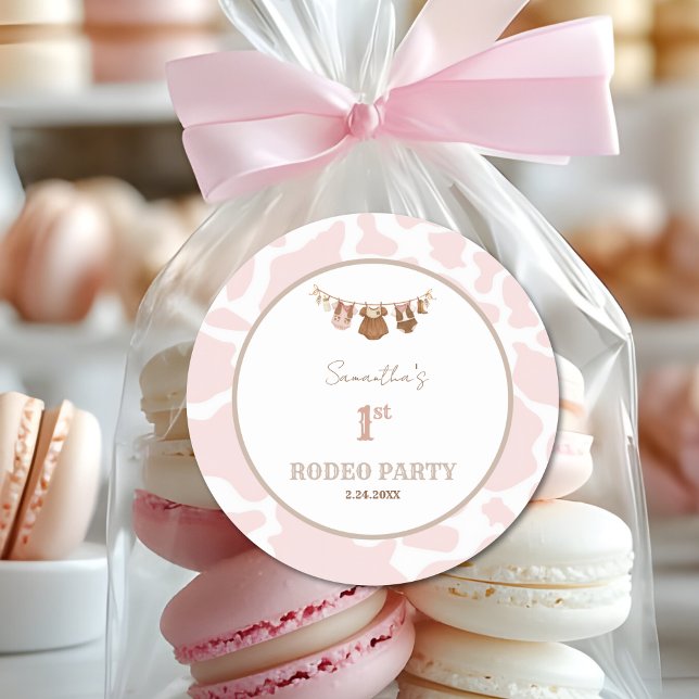 Sticker Rond First Rodeo Pink Cowgirl Western Birthday (First Rodeo Birthday Party Sticker)