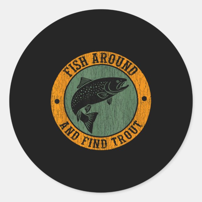 Sticker Rond Fish Around &amp; Find Rainbow Trout Fly Fishing G (Devant)
