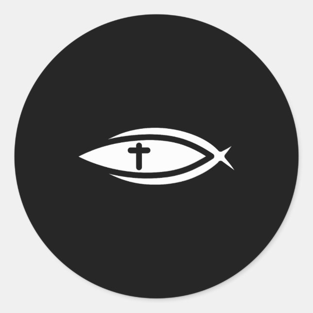 Sticker Rond Fish Cross Jesus Christian Prayers Mens Womens  (Devant)