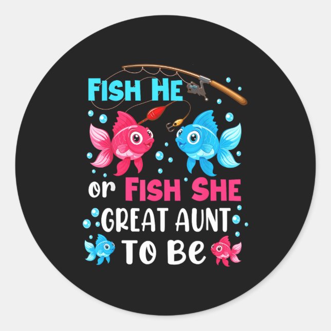 Sticker Rond Fish He Or Fish She Gender Reveal Family Great Aun (Devant)