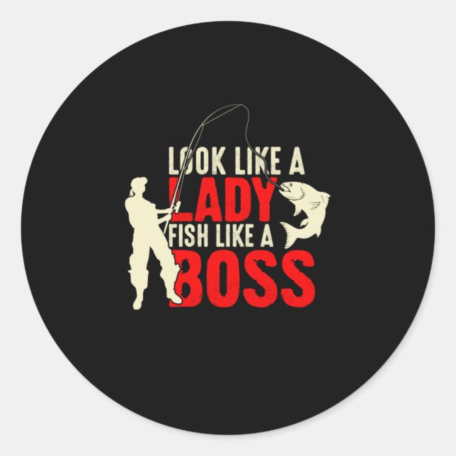 Sticker Rond Fisher Cadeau Une Lady Poisson Comme Un Patron (Devant)