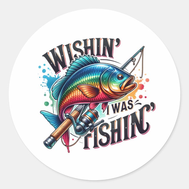 Sticker Rond Fisher Gig Souhaitant Que Je Pêche (Devant)