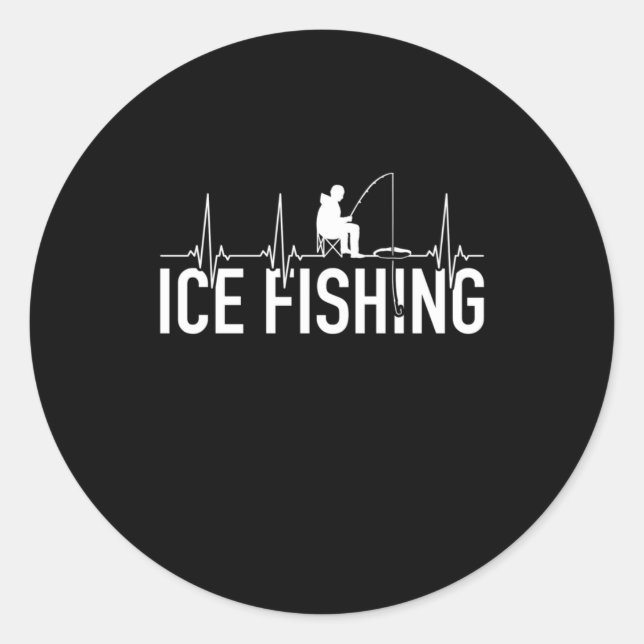 Sticker Rond Fisher Ice Fishing Heartbeat (Devant)