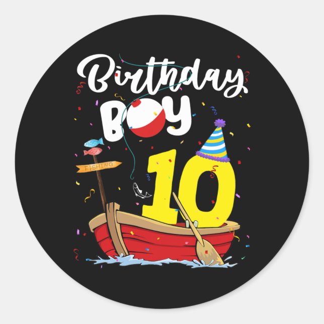 Sticker Rond Fisherman 10th Birthday Boy Fishing 10 Year Old (Devant)