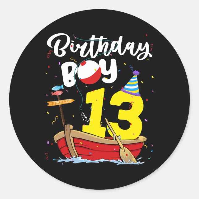 Sticker Rond Fisherman 13e Birthday Boy Fishing 13 Year Old (Devant)