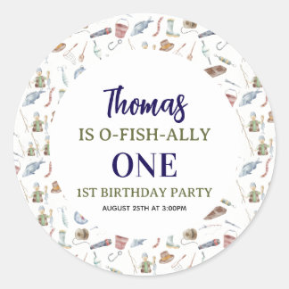 Sticker Rond Fishing 1st Birthday | O-Fish-Ally One party